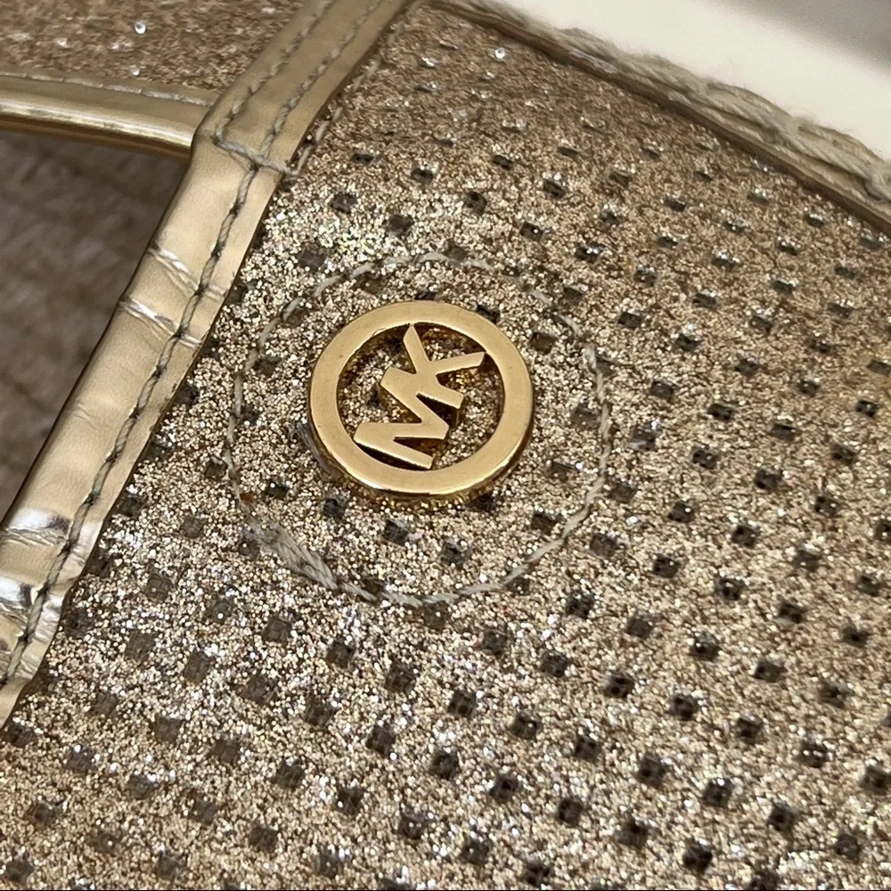 Michael Kors Kendrick espadrilles flats gold leather perforated metallic 8.5